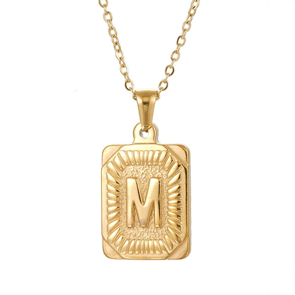 Wholesale Pendant Necklace 316L Stainless Steel Square Letter Electroplated Unisex