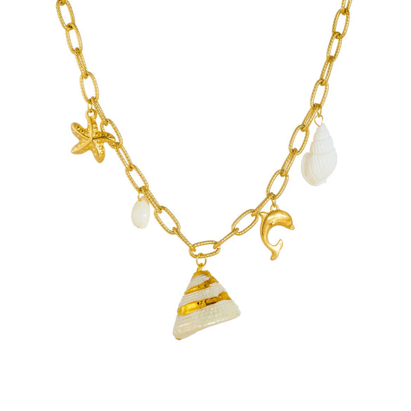Wholesale Pendant Necklace Stainless Steel Starfish Shell Conch Animal Zodiac Style Electroplating