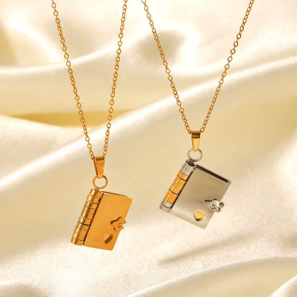 Wholesale Pendant Necklace Stainless Steel Titanium Steel Geometric Love Book Style Electroplated Women's