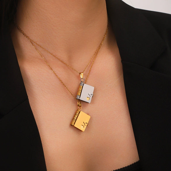 Wholesale Pendant Necklace Stainless Steel Titanium Steel Geometric Love Book Style Electroplated Women's