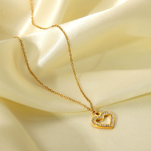 Wholesale Pendant Necklace Stainless Steel Titanium Steel Hollow Love Inlaid Zircon Geometric Electroplating Women's Light Luxury Allmatch