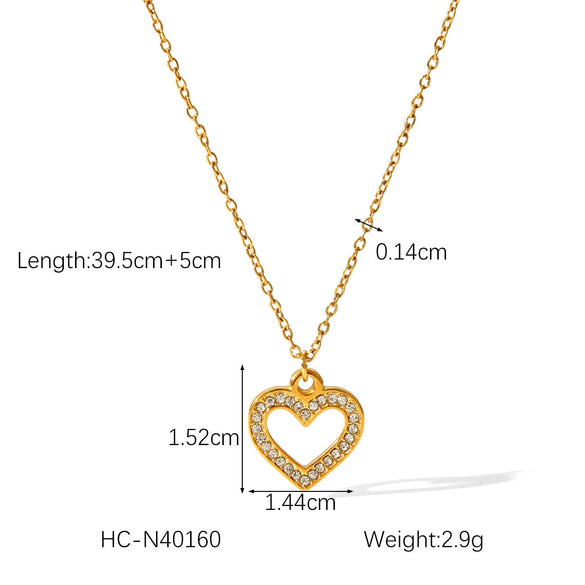 Wholesale Pendant Necklace Stainless Steel Titanium Steel Hollow Love Inlaid Zircon Geometric Electroplating Women's Light Luxury Allmatch
