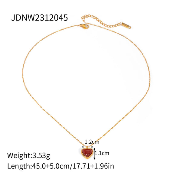 Wholesale Pendant Necklace Stainless Steel Titanium Steel Red Agate Heart Shaped Electroplated For Women