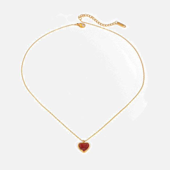 Wholesale Pendant Necklace Stainless Steel Titanium Steel Red Agate Heart Shaped Electroplated For Women