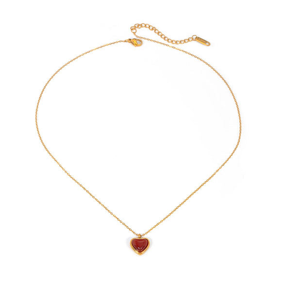 Wholesale Pendant Necklace Stainless Steel Titanium Steel Red Agate Heart Shaped Electroplated For Women