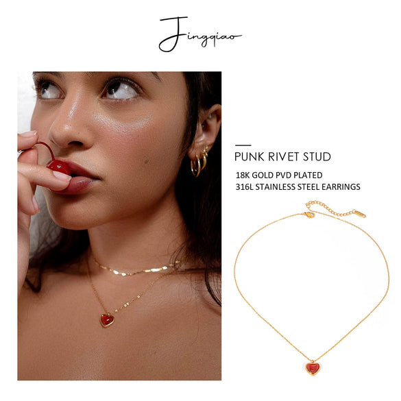 Wholesale Pendant Necklace Stainless Steel Titanium Steel Red Agate Heart Shaped Electroplated For Women