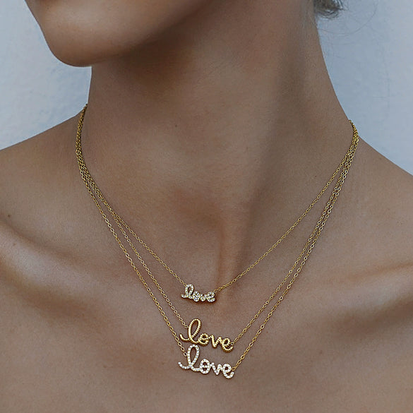 Wholesale Pendant Necklace Stainless Steel Titanium Steel Rhinestone Love Letter Geometric Electroplating For Women