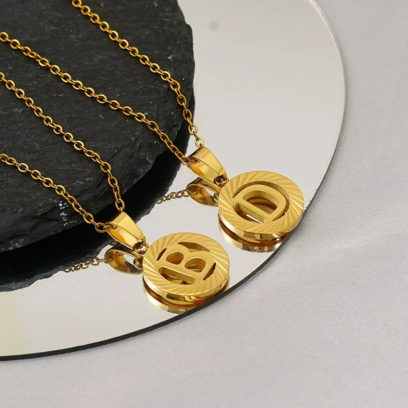 Wholesale Pendant Necklace Stainless Steel Titanium Steel Round Letter Pattern Electroplated Unisex