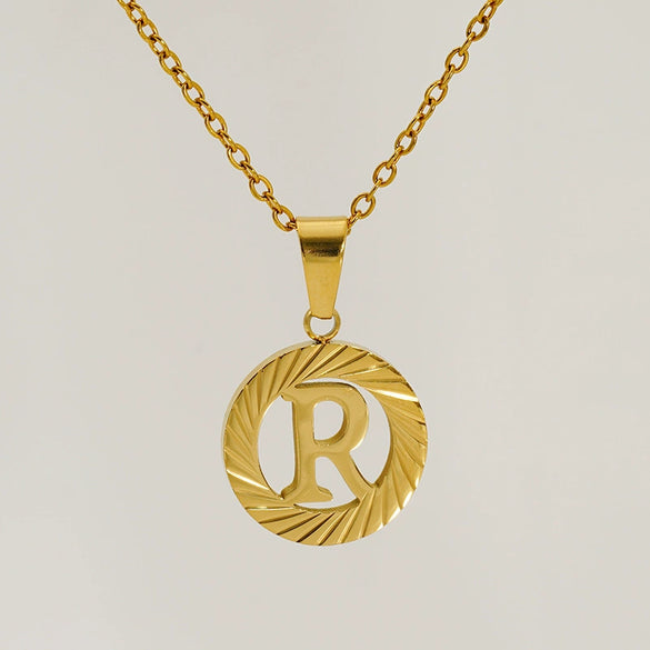 Wholesale Pendant Necklace Stainless Steel Titanium Steel Round Letter Pattern Electroplated Unisex