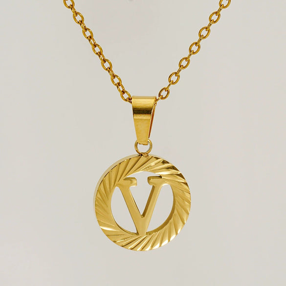 Wholesale Pendant Necklace Stainless Steel Titanium Steel Round Letter Pattern Electroplated Unisex