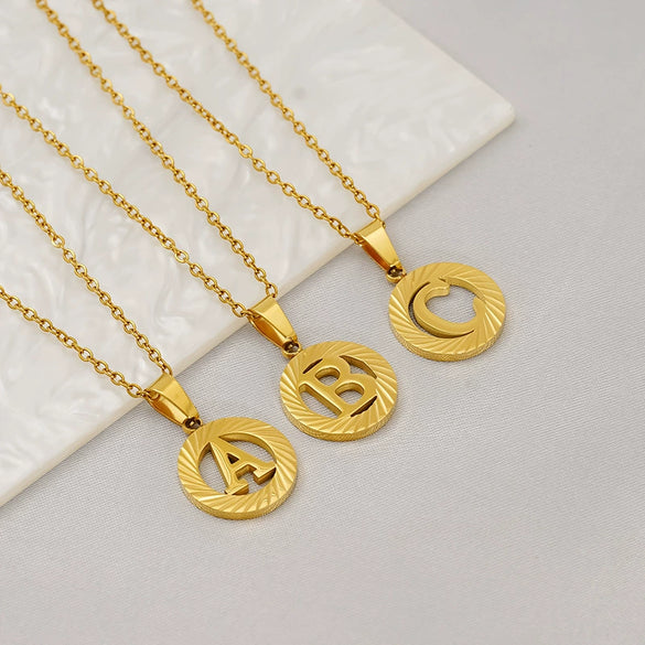 Wholesale Pendant Necklace Stainless Steel Titanium Steel Round Letter Pattern Electroplated Unisex