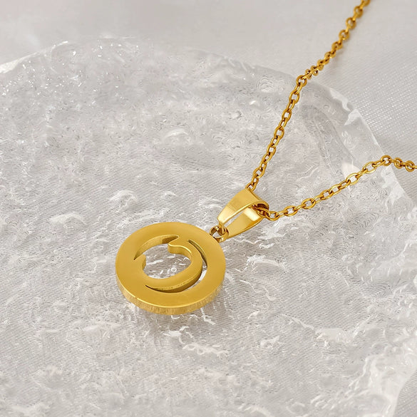 Wholesale Pendant Necklace Stainless Steel Titanium Steel Round Letter Pattern Electroplated Unisex