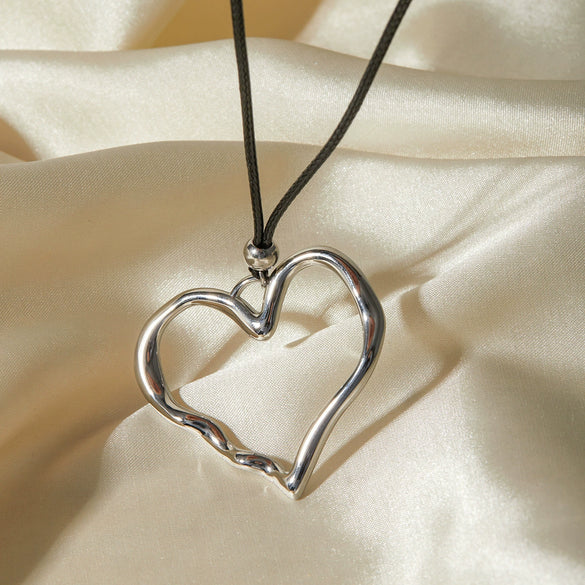 Wholesale Pendant Necklace Stainless Steel Wax Rope Pleated Line Heart Shape Love Design Electroplating