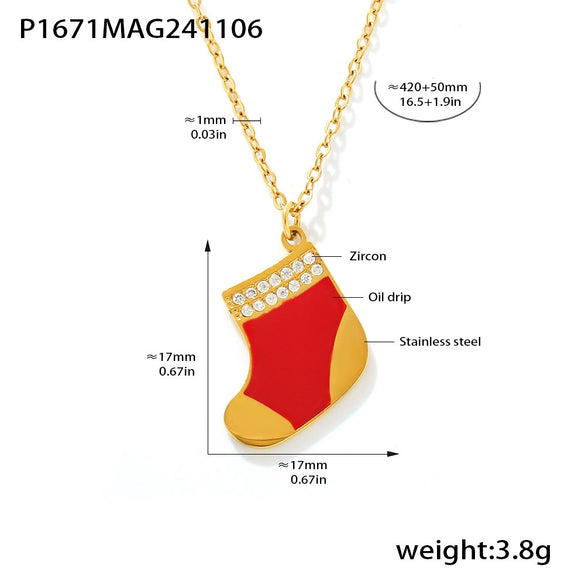Wholesale Pendant Necklace Stainless Steel Zircon Oil Dripping Geometric Light Luxury Style For Women