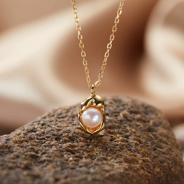 Wholesale Pendant Necklace 925 Sterling Silver Natural Gem Freshwater Pearl Geometric U Shaped 18K Gold Plated For Women