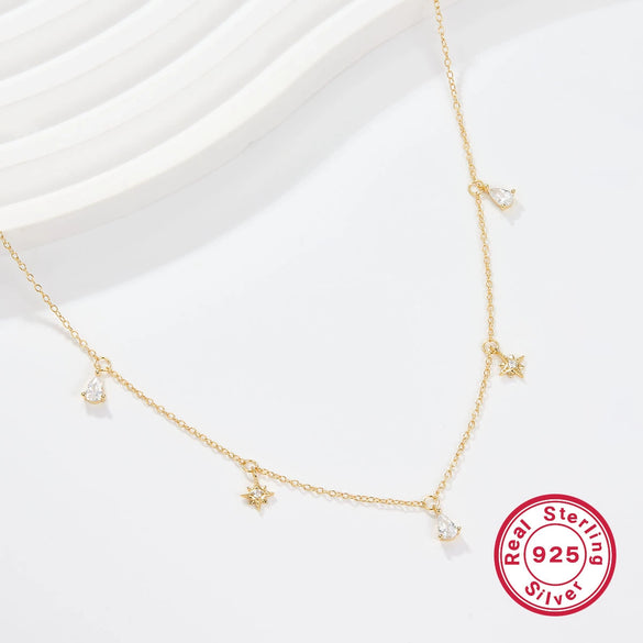 Wholesale Pendant Necklace 925 Sterling Silver Water Drop Octagonal Star Flower Electroplated For Women