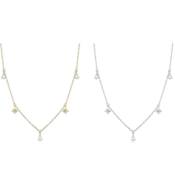 Wholesale Pendant Necklace 925 Sterling Silver Water Drop Octagonal Star Flower Electroplated For Women