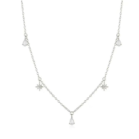 Wholesale Pendant Necklace 925 Sterling Silver Water Drop Octagonal Star Flower Electroplated For Women