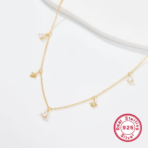 Wholesale Pendant Necklace 925 Sterling Silver Water Drop Octagonal Star Flower Electroplated For Women