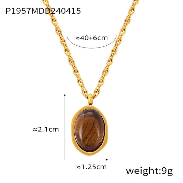 Wholesale Pendant Necklace Tiger's Eye Titanium Steel Retro Geometric Electroplating Women's