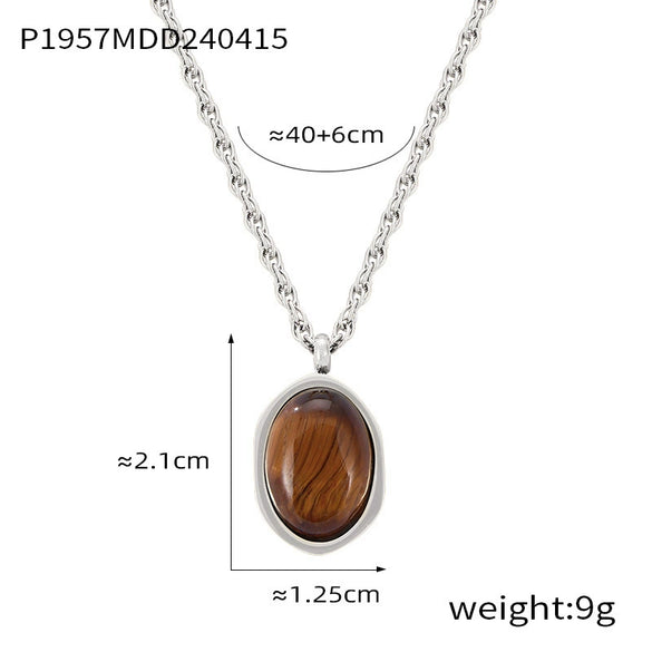 Wholesale Pendant Necklace Tiger's Eye Titanium Steel Retro Geometric Electroplating Women's