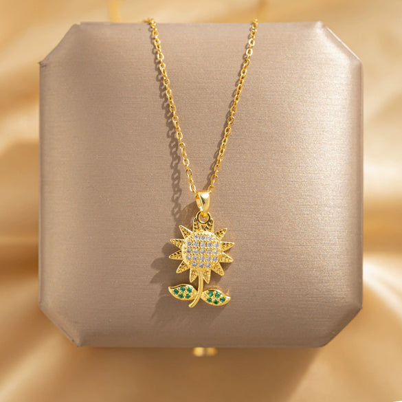 Wholesale Pendant Necklace Titanium Steel Copper Flower Electroplating Women's