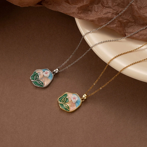 Wholesale Pendant Necklace Titanium Steel Copper Flower Electroplating Women's