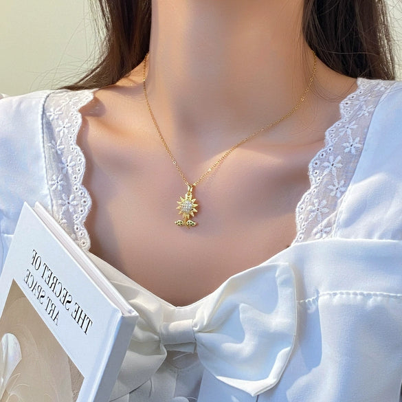 Wholesale Pendant Necklace Titanium Steel Copper Flower Electroplating Women's
