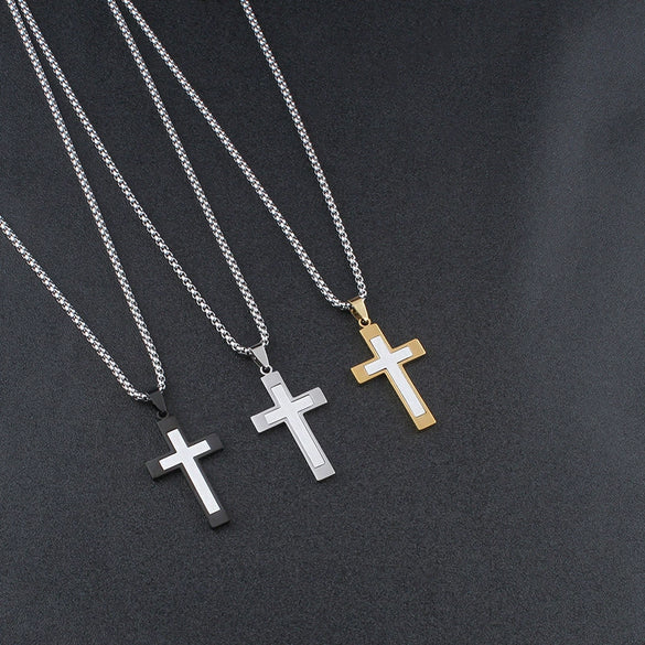 Wholesale Pendant Necklace Titanium Steel Geometric Electroplated Welded Twocolor Simple Unisex