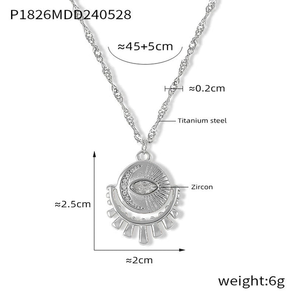 Wholesale Pendant Necklace 316L Stainless Steel Gold Plated Geometric Round Inlaid Zircon Eye Design