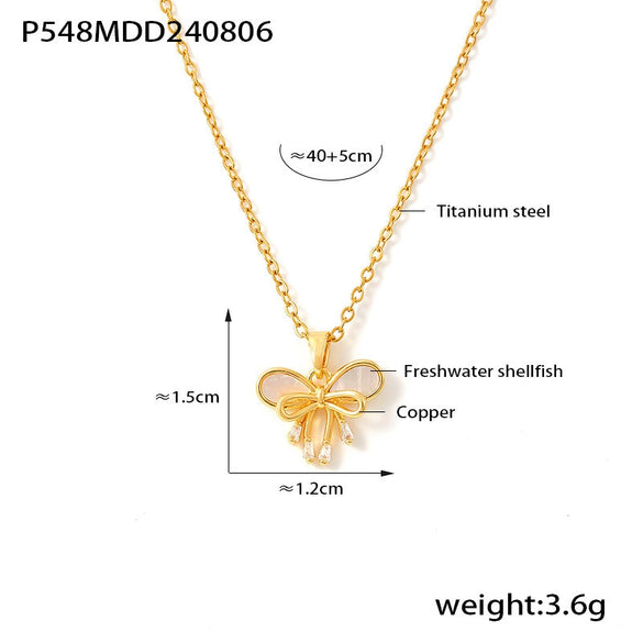 Wholesale Pendant Necklace Water Shell Copper 316L Stainless Steel Plated 18K Gold Double Bow Geometric Fairy Style