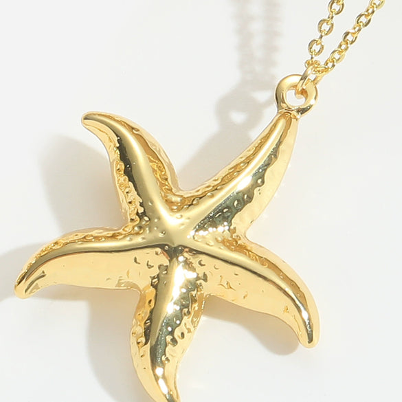 Wholesale Pendant Necklace Women Starfish Shape Copper Mixed Gemstone Setting Geometric Pattern Electroplating