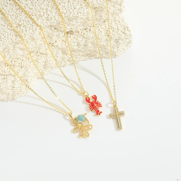 Wholesale Pendant Necklace Women Starfish Shape Copper Mixed Gemstone Setting Geometric Pattern Electroplating