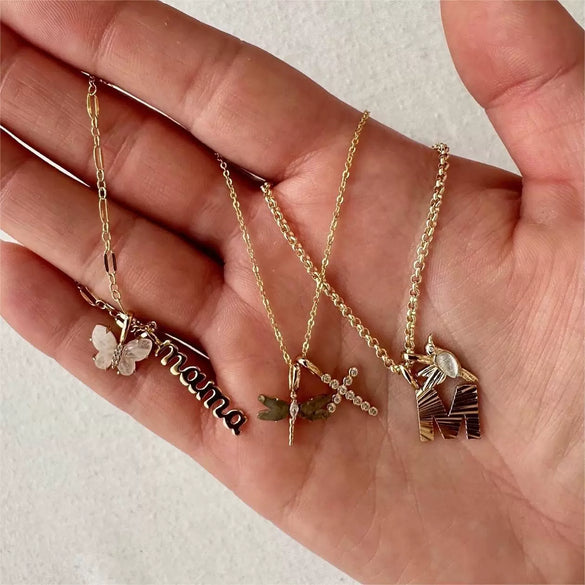 Wholesale Pendant Necklace Women's Vintage Copper Flower Cross Butterfly Love Pendant With O Chain Electroplating
