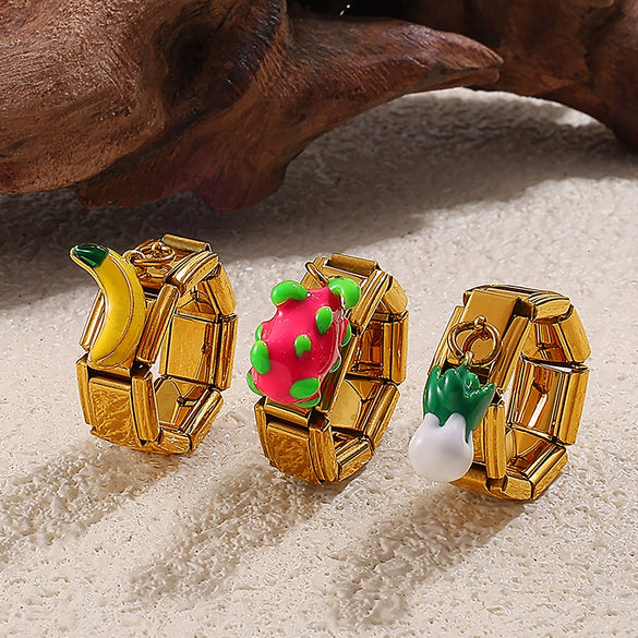 Wholesale Pendant Ring 316L Stainless Steel Gold Plated Geometric Women Old Money Style