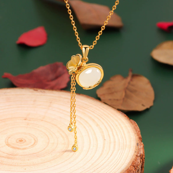 Wholesale Pendant S925 Sterling Silver Gold Plated Natural Hetian Jade Blessbag Design