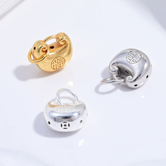 Wholesale Pendant Silver 925 Sterling Geometric Handmade Electroplated Lucky Bag Lock Bell Diy Braided Rope Accessories