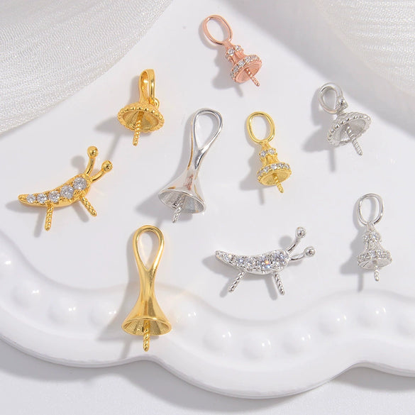 Wholesale Pendant Silver 925 Sterling Silver Minimalist Trumpet Shape Zirconia Inlaid Insect Big Hat Design