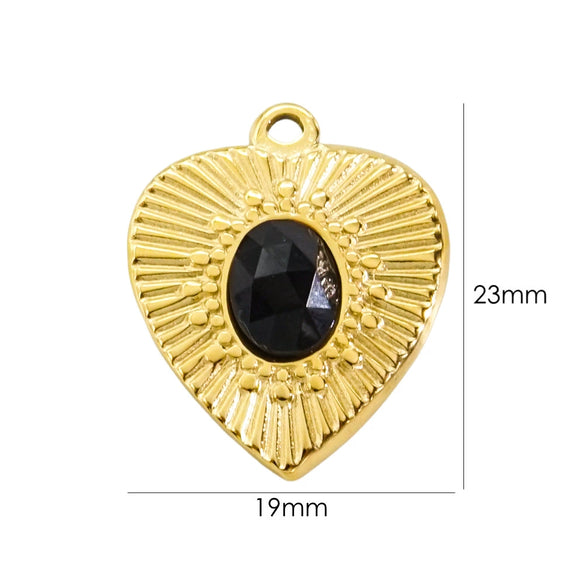 Wholesale Pendant Stainless Steel Inlaid Natural Stone Heart Shape Embossed Electroplated Retro Fashion