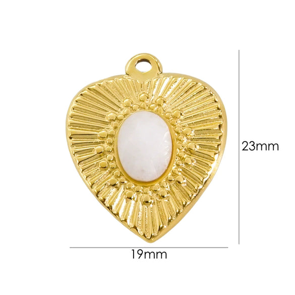 Wholesale Pendant Stainless Steel Inlaid Natural Stone Heart Shape Embossed Electroplated Retro Fashion