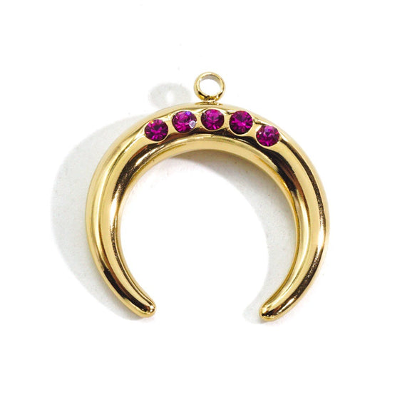 Wholesale Pendant Stainless Steel Zircon Inlaid Colored Diamond Moon Shape Electroplating Process