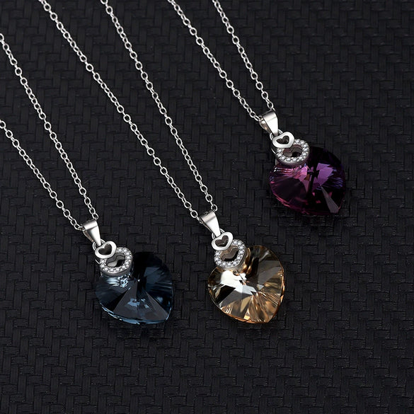 Wholesale Pendant Sterling Silver 925 Inlaid Austrian Crystal Heart Shape Simple Style