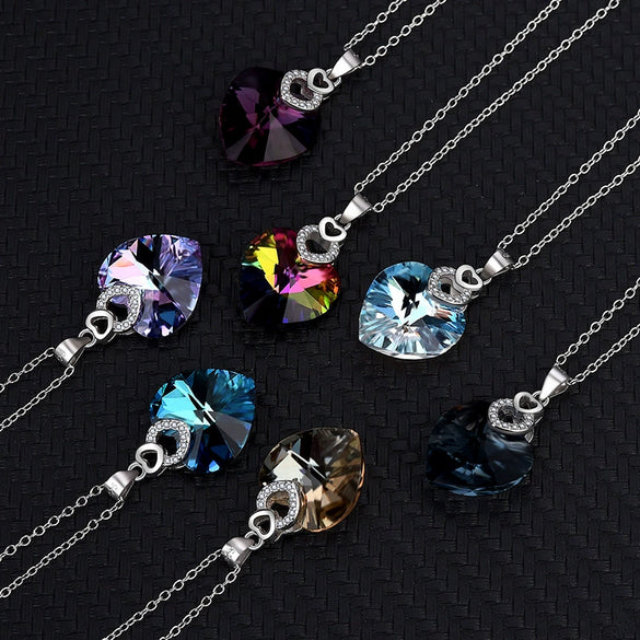 Wholesale Pendant Sterling Silver 925 Inlaid Austrian Crystal Heart Shape Simple Style