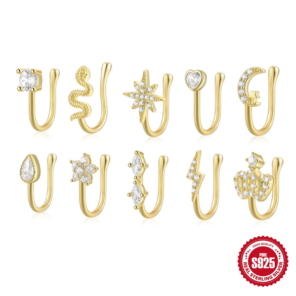 Wholesale Perforated Ushaped Nose Clip Nose Ring Piercing Jewelry In Simple Ins Style Made Of S925 Sterling Silver With Geometric Pattern And Inlaid Zircon