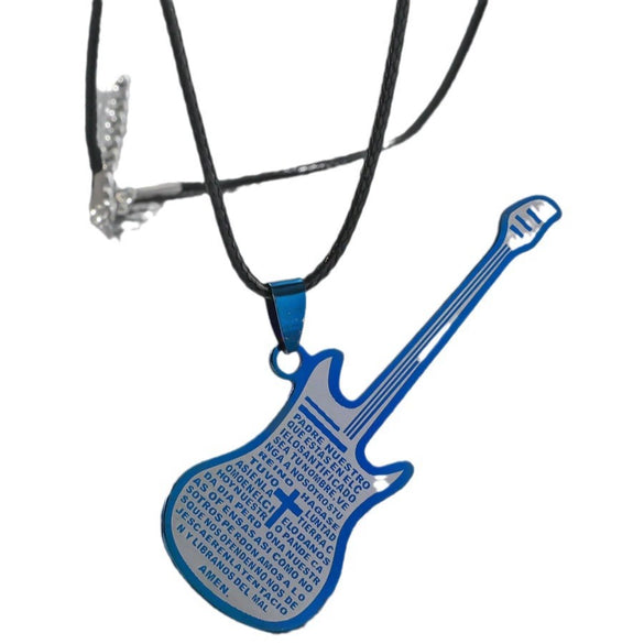 Wholesale Personality Fashion Stainless Steel And Titanium Steel Guitar Music Pendant Necklace With Geometric Pattern And Polishing Treatment Pearl Chain Style Hip Hop Jewelry