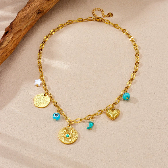 Wholesale Personality Geometric Stainless Steel Chain With Fivepointed Star Love Pendant Vintage Necklace For Women