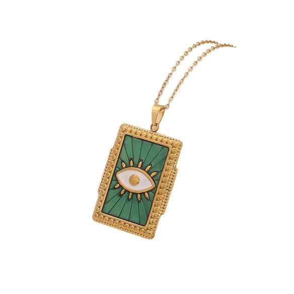 Wholesale Personality Geometric Stainless Steel Dripping Oil Eye Pendant Necklace With O Word Chain