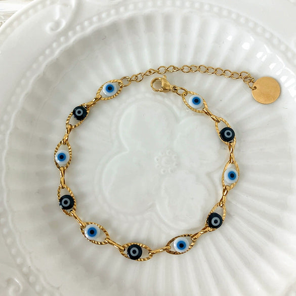 Wholesale Personality Geometric Stainless Steel Goldplated Devil's Eye Bracelet For Women