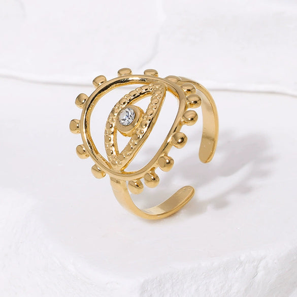 Wholesale Personality High End Devil's Eye Open Ring In Stainless Steel With 18K Gold Plated Electroplating For Women