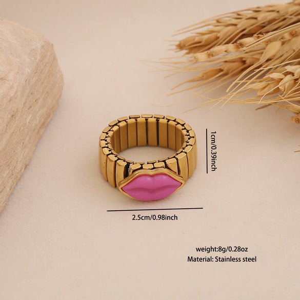 Wholesale Personalized Electroplated Stainless Steel Lip Bracelet And Ring Set
